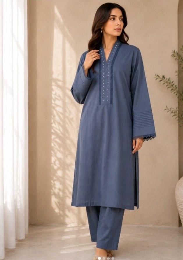 Blue Ember — slate blue premium cotton suit by Elique by MS